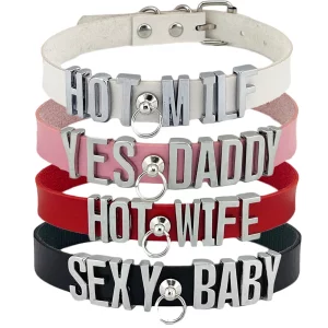 Women Girls Pu Leather Sexy Daddy Name Collar Punk O-Ring Buckled Custom Letter Necklace Choker Kawalii Jewelry