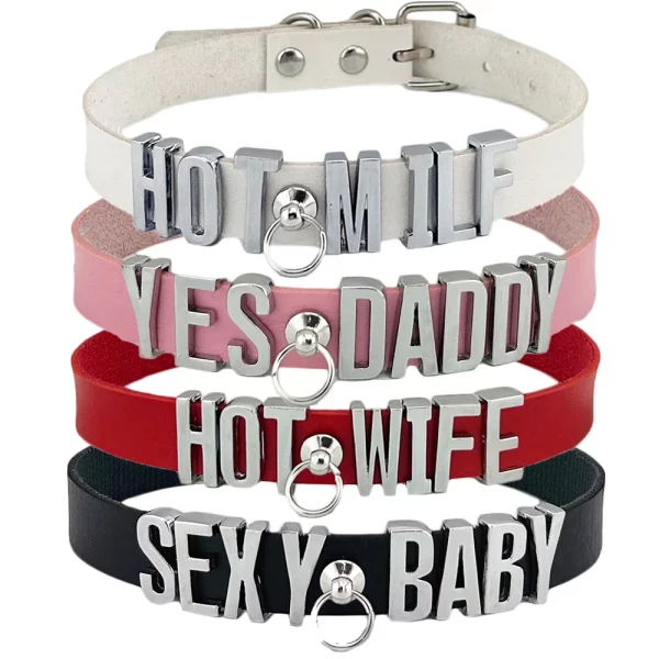 Women Girls Pu Leather Sexy Daddy Name Collar Punk O-Ring Buckled Custom Letter Necklace Choker Kawalii Jewelry