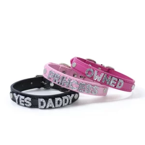 Fashion PU Leather Customized Letters Daddy Collar Sexy Rhinestone Name Chocker Necklace Cosplay Jewelry