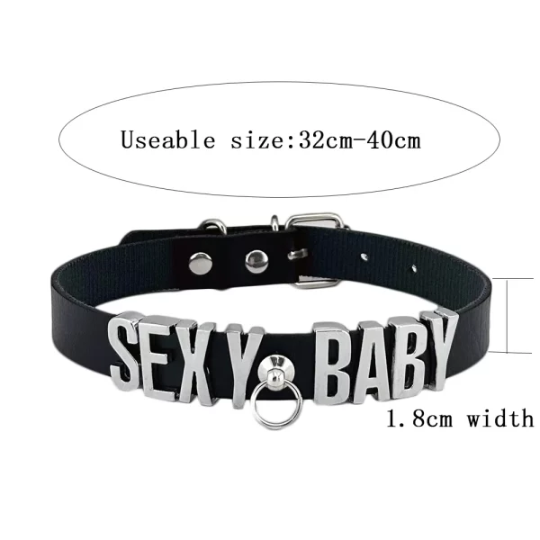 Women Girls Pu Leather Sexy Daddy Name Collar Punk O-Ring Buckled Custom Letter Necklace Choker Kawalii Jewelry – Image 2