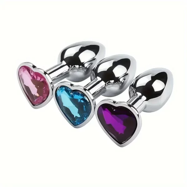 1PC Luxury Metal Butt Toys Heart Shaped Anal Trainer Jewel Butt Plug Kit SM Adult Gay Anal Plugs – Image 3