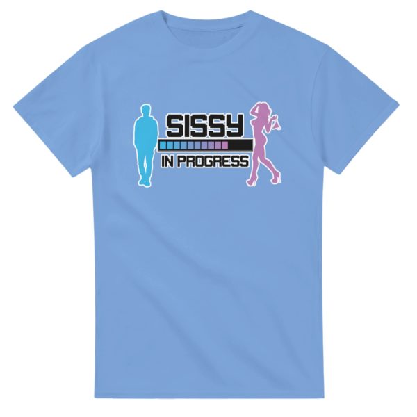 A t-shirt featuring a design of a progress bar illustrating the evolution of one's feminization, for sissies and femboys.